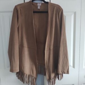 Chico's Western Cowboy Style Faux Suede Open Front Jacket w Fringe Chico's 2 M